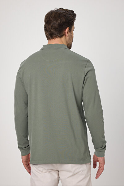 Frappoli Ανδρικό πράσινο μπλουζάκι Fonte από 100% βαμβακερό πικέ πλεκτό ελαστικό ύφασμα με λεπτή εφαρμογή μακρυμάνικο μπλουζάκι πόλο