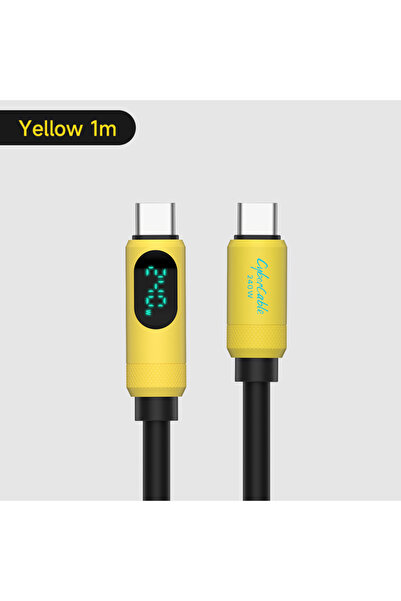 Choice كابل USB C إلى USB C من Hagibis باللون الأصفر بطول 1 متر مزود بشاشة LE...