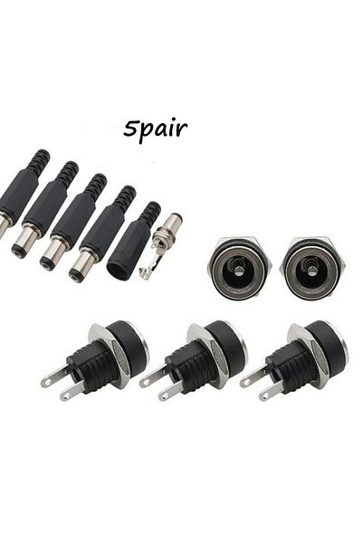 Choice 5 Pair DC 12V Male Female Socket Panel Mount Barrels Jack Plug Power Connector Female Jack Screw ...