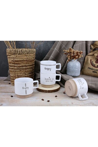 Kalring كوب شاي مطبوع بتصميم أنيق مكون من 4 قطع مع قاعدة بسعة 320 مل