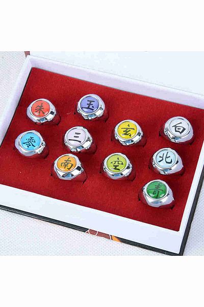 Choice 10pcs With Box 10pcs/set Anime Naruto Akatsuki Itachi Metal Rings Cartoon Cosplay Accessory Jewerly
