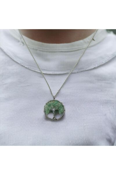 Zodyak Doğal Taş Natural Stone Tree of Life Aventurine Stone Pendant Non-Tarn...