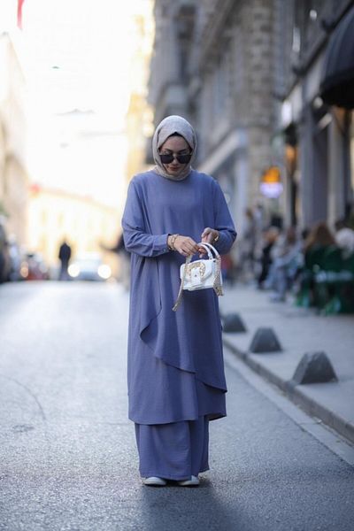 NS Moda طقم حجاب لينا رمادي موديل-511