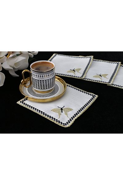 PLT Design Set of 6 Dragonfly Patterned Linen Linen Coffee Side Cocktail Presentation Napkins