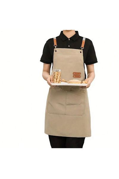 Choice 2 مريلة طاهي مقاومة للماء، مريلة ظهر متقاطع للرجال والنساء مع أحزمة قابلة للتعديل وجيوب كبيرة، قماش