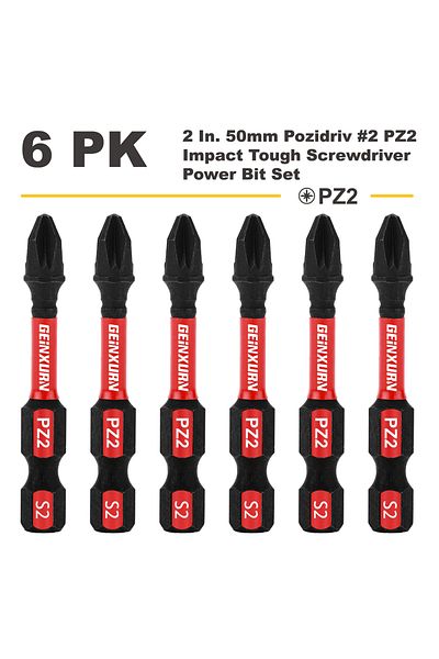 Choice 2inches 6pcs Geinxurn 2inches Pozidriv #2 Pz2 Impact Tough Screwdriver Power Bit Set, S2 Alloy St