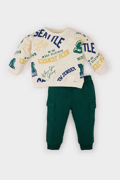 DeFacto New Season Baby Boy 2-Piece Set Printed Sweatshirt Elastic Waist Cargo Pocket Tracksuit