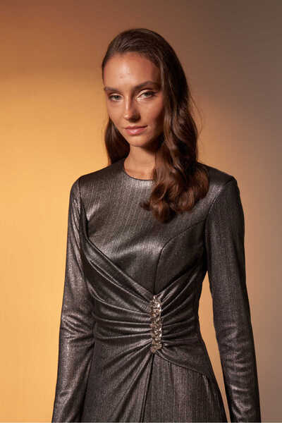 EMNORA Isabella Işıltılı Abiye Elbise Gümüş