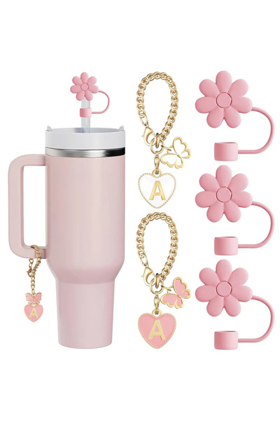 Choice مجموعة من 5 قطع من أغطية القش وأغطية القش وحلي الحروف لكوب ستانلي سعة 30 و40 أونصة مع مقبض