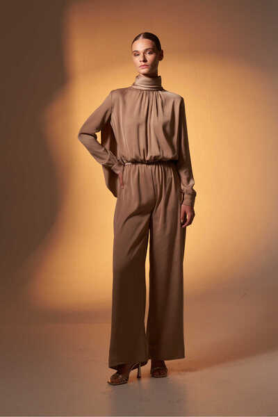 EMNORA Pelerinli Saten Abiye Tulum Vizon