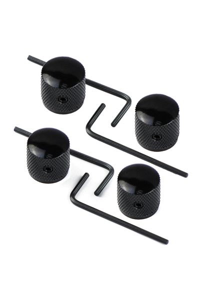 FLEOR 4pcs Black 4pcs Metal Knobs Guitar Bass Control Knobs Potentiometer Caps Dome Top With Wrench,