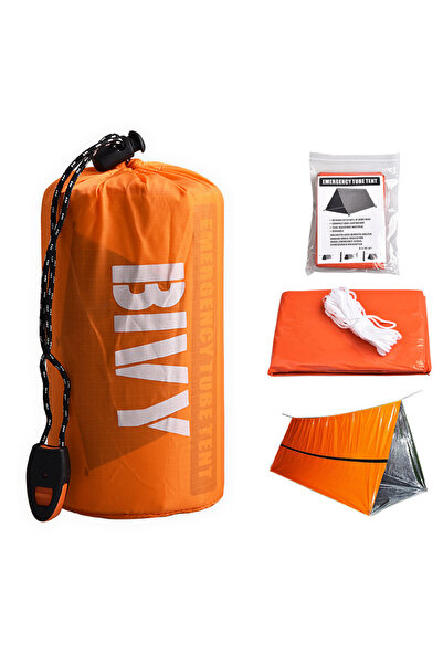 Choice طقم خيمة طوارئ برتقالي اللون لشخصين، خيمة أنبوبية من المايلر، حقيبة نو...