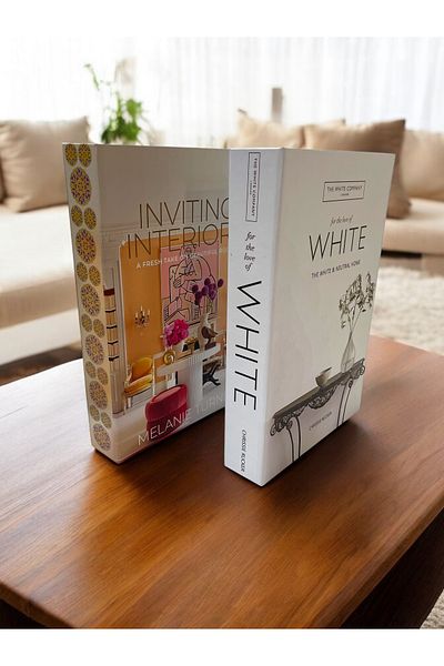 Saccura Decor Decorative Book Box Set, Set of 2 Colored White Boxes
