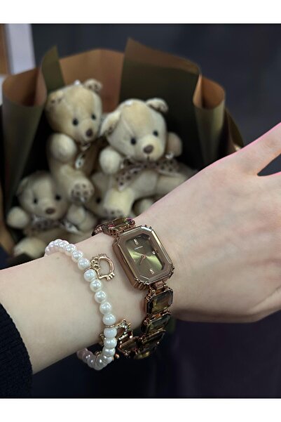 Çelik KESME TAŞLI YEŞİL KADIN KOL SAATİ