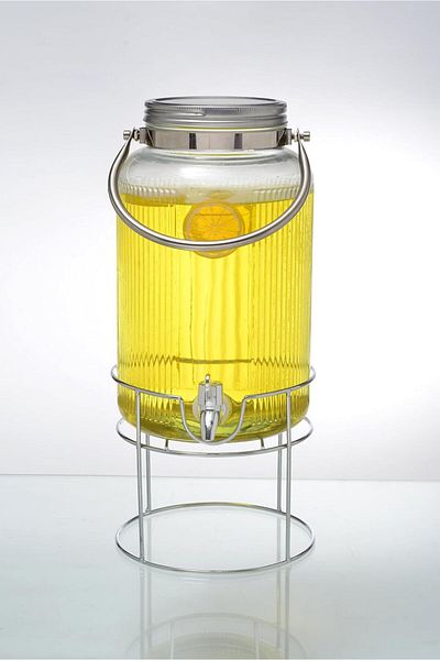 ORCHID 6L Glass Dispenser with Metal Handle and Stand, Ideal for Parties and Events