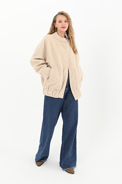 Soul معطف بومبر بتفاصيل جيب للنساء - 32089MNT - بيج