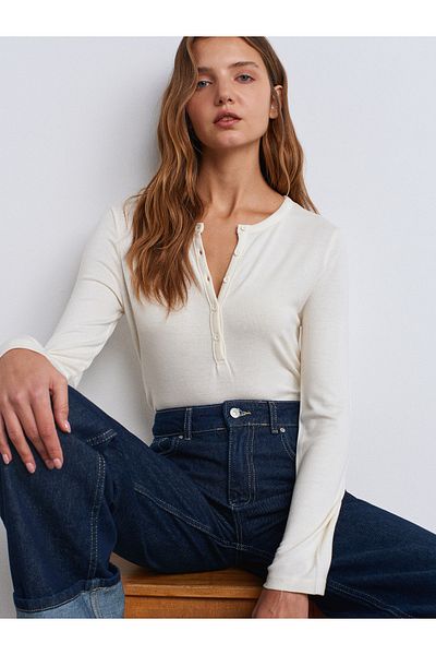 Dilvin 31544 Buttoned Long Sleeve Ball-Ecru