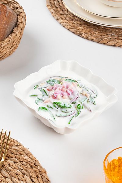 Porsima 1749N Opal Glass Bowl - Large Size Salad Serving Bowl and Saucer 15 cm