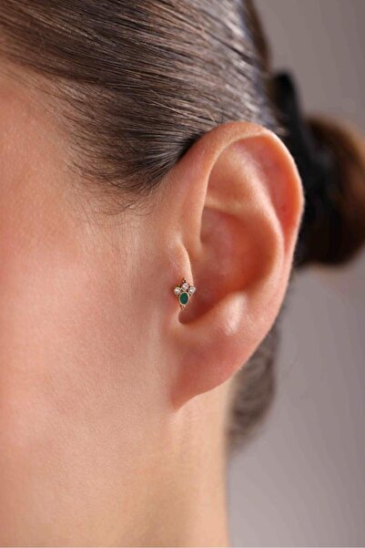Tufanlar Kuyumculuk Altın Yeşil Taşlı Piercing