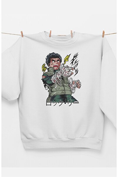 Fuddy Moda Hanorac oversize Naruto Rock Lee cu imprimeu fără glugă, hanorac u...