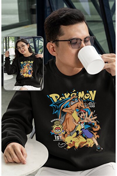 Fuddy Moda Oversize kroj Ash i Pokemon Štampano Dukserica bez kapuljače, unis...