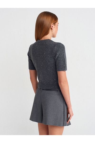 Dilvin 10703 Smoked Crew Neck Sequin Glitter Knitwear Sweater