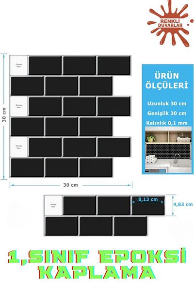 Renkli Duvarlar 30×30cm Caramida neagra epoxidica - Panou de acoperire a peretelui adeziv 3D Bucatarie Baie Living Birou Pardoseala