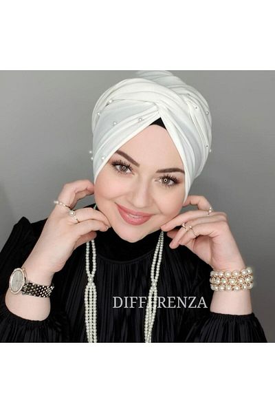 Differenza Ecru Color Pearl Wrapped Bonnet