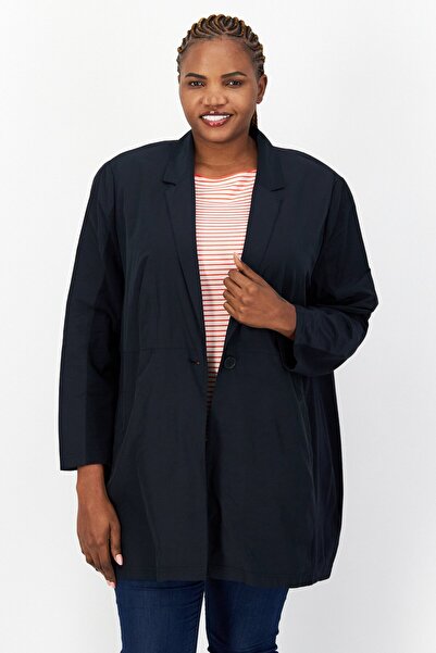 Samoon Women Regular Fit Plain Casual Blazer, Navy