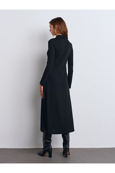 Dilvin 91339 Rochie midi cu mânecă lungă-Negru