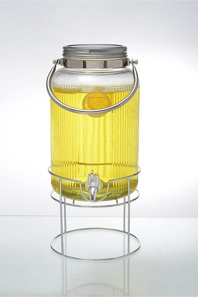 ORCHID 4L Glass Dispenser - with Metal Handle and Stand, Ideal for Parties and Events