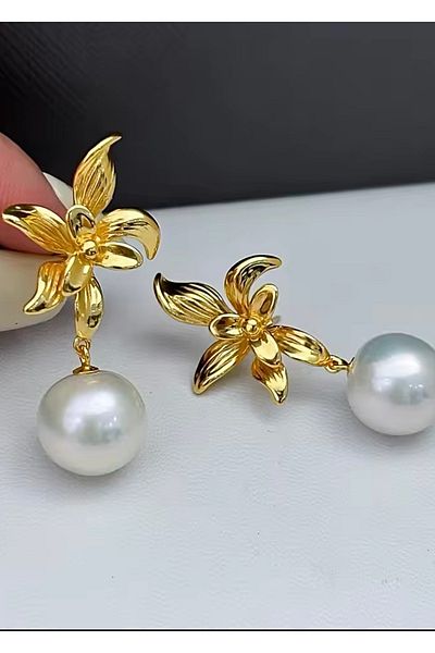 takıtarzım Flower Dangle Pearl Women's Gold Earrings