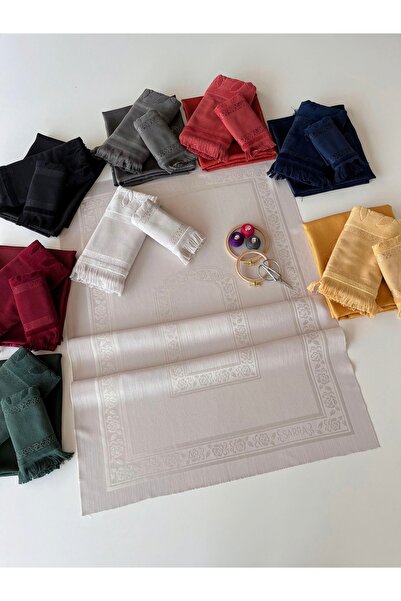 sarra Бордовий 3-х частинний килимок для молитви з бахромою