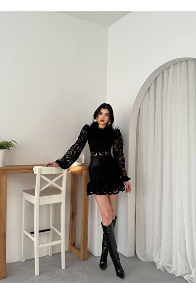 conconmoda Tasarım Dantel Güpür Mini Elbise