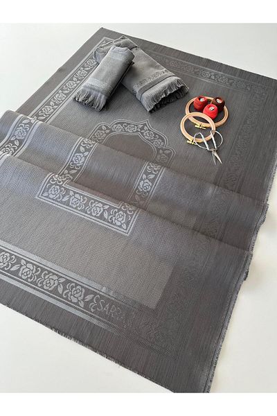sarra Anthracite 3-Piece Fringed Dark Prayer Rug Set - Etamine