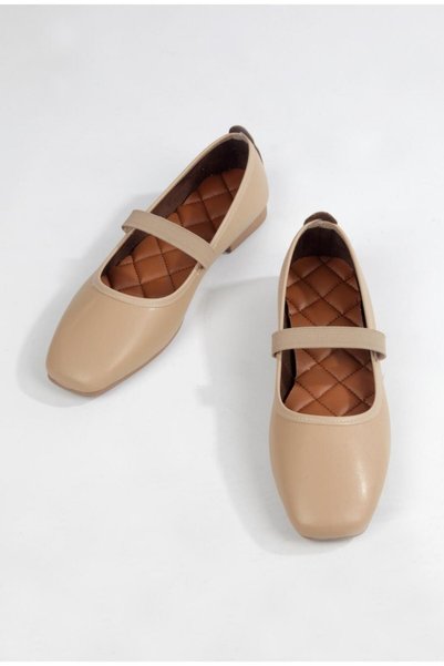 ayselin moda Women's Leather Ballerina Banded Elastic Daily Ballerina Casual Shoes