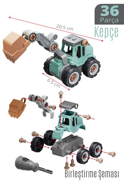 SmartFox Toy Disassembly Construction Machine - Socket Toy Scoop 36 Pieces