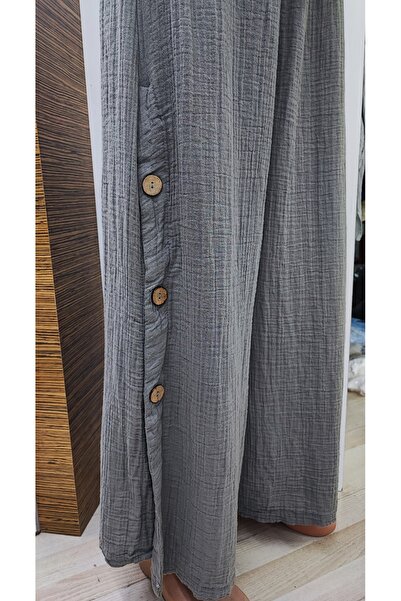 Sosyete Kaplumbağa Muslin Cotton Large Wooden Button Large Size Designer Pants