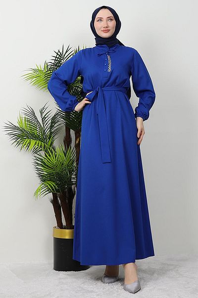 GİZ AGİYİM Saks Colorful Chain Button Dress