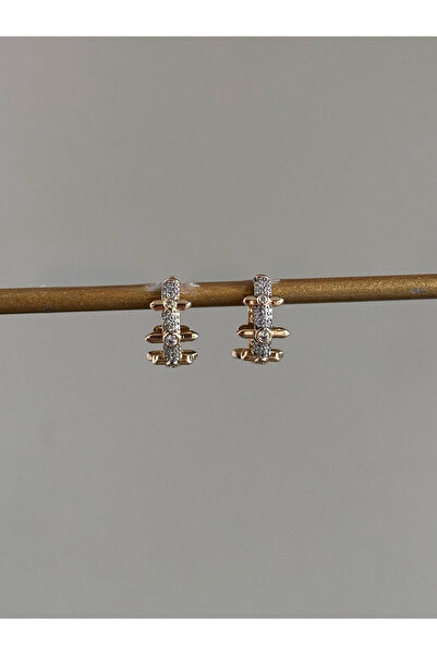 Serenity Atelier Yeni Sezon Gold Shiny Küçük Halka Dera Zirkon Taşlı Küpe