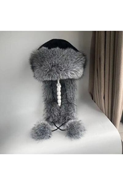 SYNOPE Sıcak Tutan Trend Boyunbağlı Atkılı Peluş Suni Kürklü Kadın Rus Kürklü Kalpak Şapka Bere