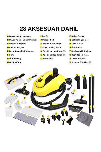 ROBX S608 Yeni Nesil Çok Fonksiyonlu 28 Adet Aksesuar 5 Metre Kablolu Buharlı Temizlik Makinesi