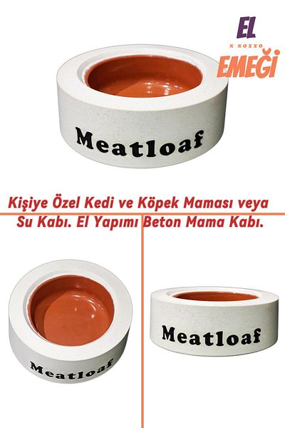 N NOXXO Personalized Concrete Cat/Dog Food or Water Bowl - Handmade White