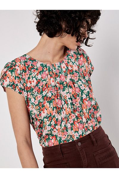 Apricot Ditsy Floral Top mit Tulpenärmeln