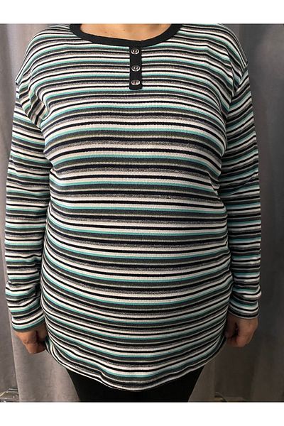 MODAYA Plus Size Striped Cotton Lycra Blouse