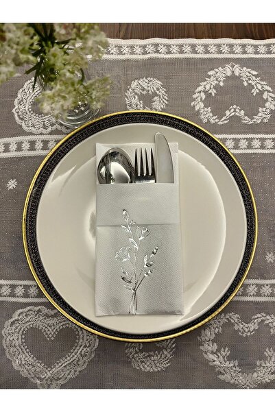 kidspartim منديل زهرة الخشخاش باللون الأبيض المذهّب باللون الفضي 12 قطعة