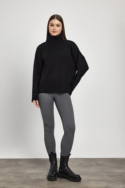 Rays 23374 Pulover negru din tricot cu gât întreg