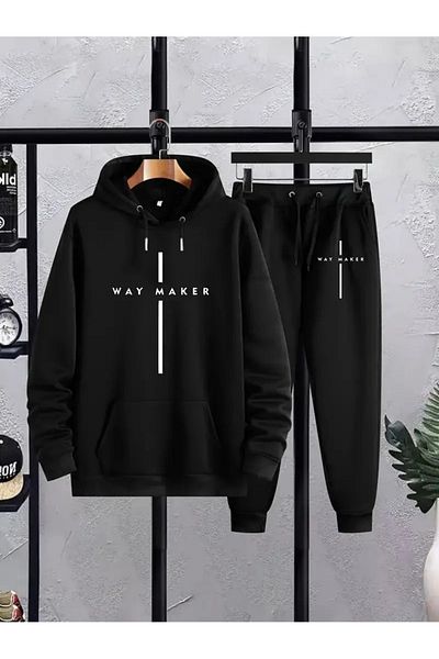 LAND MODA Унисекс черен анцуг с качулка