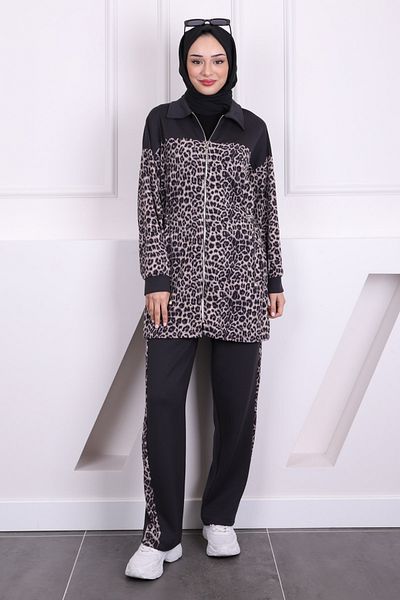İmajButik Smoked Gray Waist Drawstring Modal Tunic Pants Suit