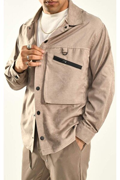 DAVID&GERENZO Σουέντ εποχιακό μπουφάν με κουμπωτό κλείσιμο